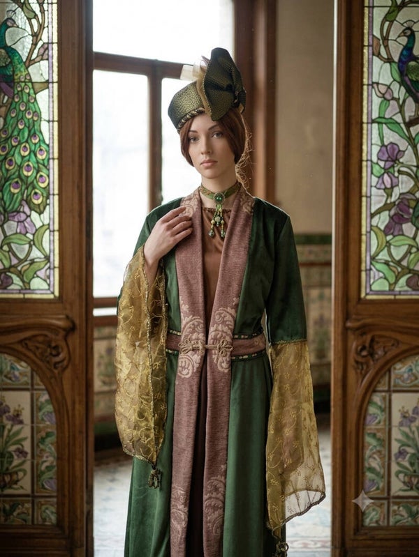 Art Nouveau Velvet Organza Gown Set