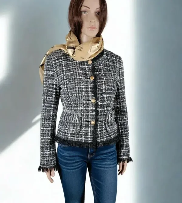 Black & White Bouclé Jacket with Silk Lining
