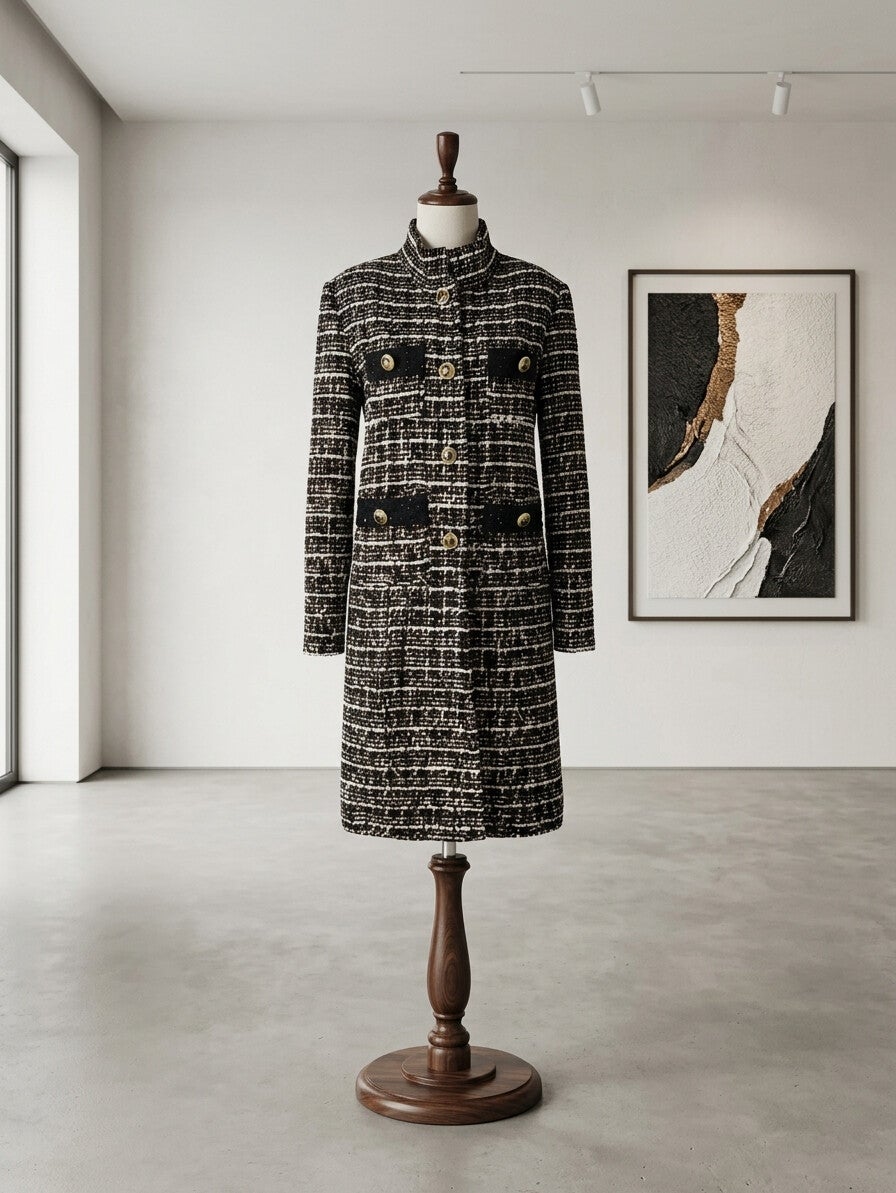 Black & White Bouclé Couture Long Coat