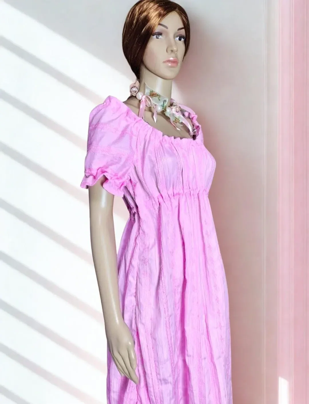 Pink Fantasy Victorian Dress Embroidered Cotton