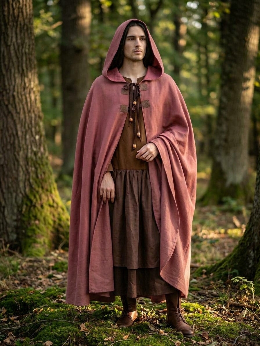 Medieval Long Linen Silk Hooded Cloak