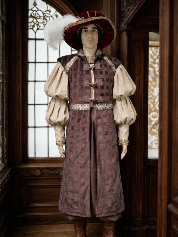 Handmade Tudor Men’s Coat Velvet Jacquard