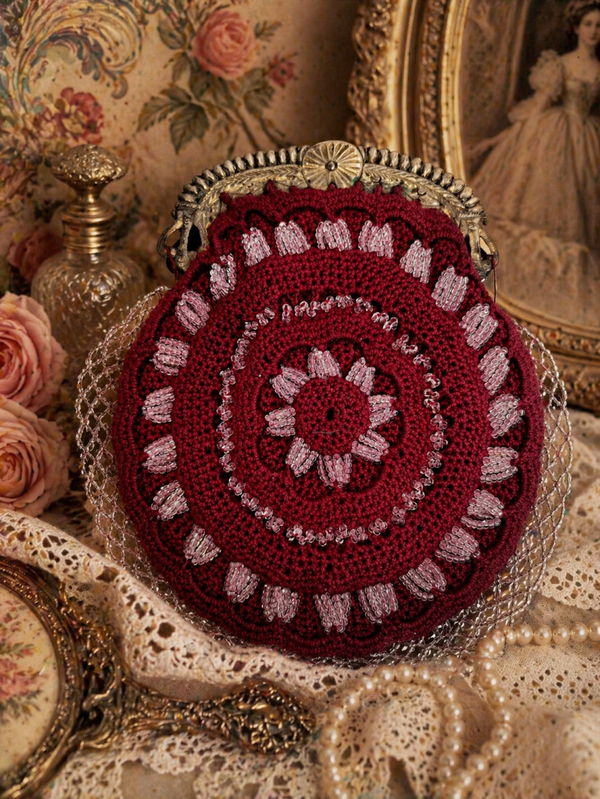 Elegant Victorian Revival Beaded Crochet Purse with Silver Frame