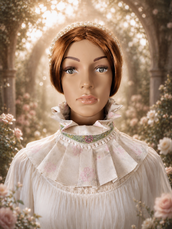Handcrafted Victorian Baroque Fantasy Collar in Pure White Silk