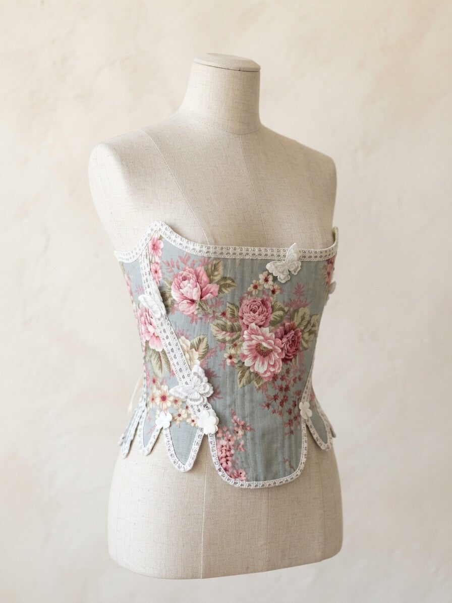 Edwardian Floral Corset Victorian Silk