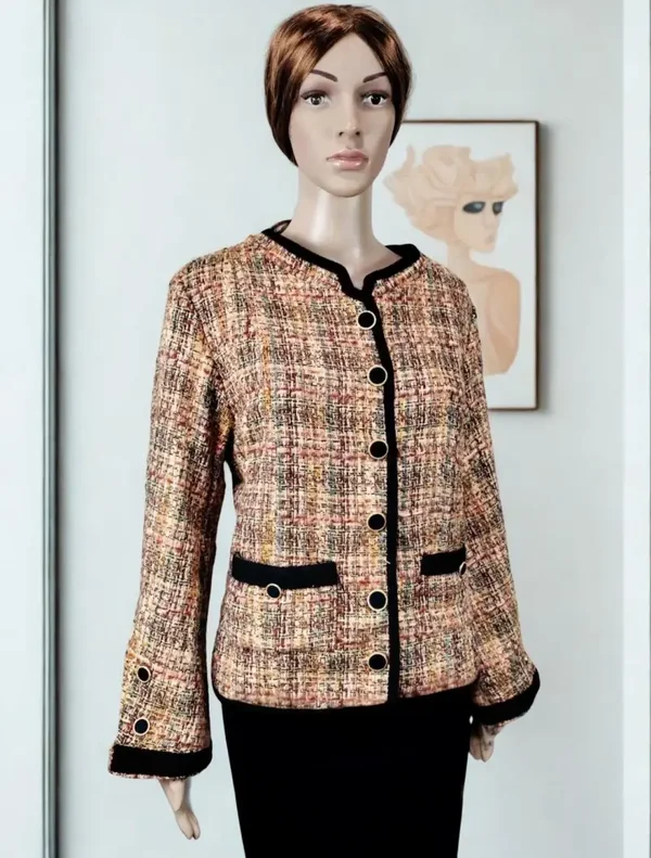 Gold Bouclé Chanel-Style Blazer with Silk Lining
