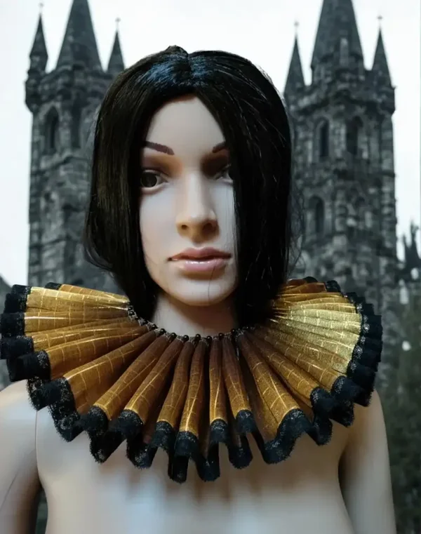 Gold Baroque Ruff Collar with Black Lace