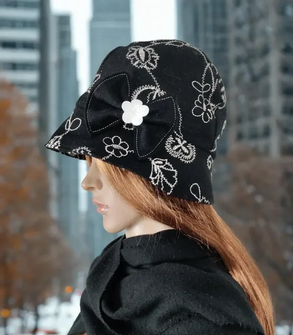 Embroidered Winter Hat with Bow Detail