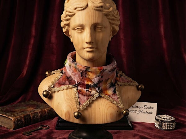 Baroque Jester Collar, Handmade Velvet Ruff Collar with Bells, Six Point Theatrical Costume Collar
