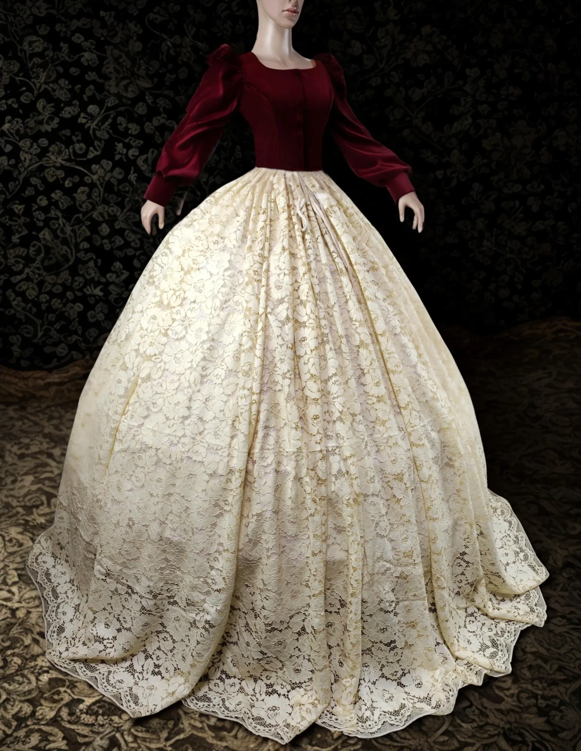 Hoop Skirt Victorian Wide Crinoline Lace Soft Yellow