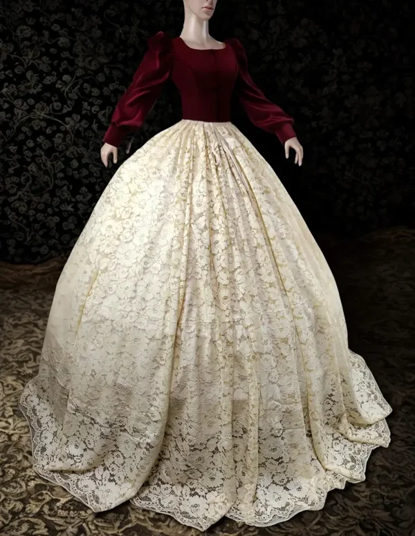 Hoop Skirt Victorian Wide Crinoline Lace Soft Yellow