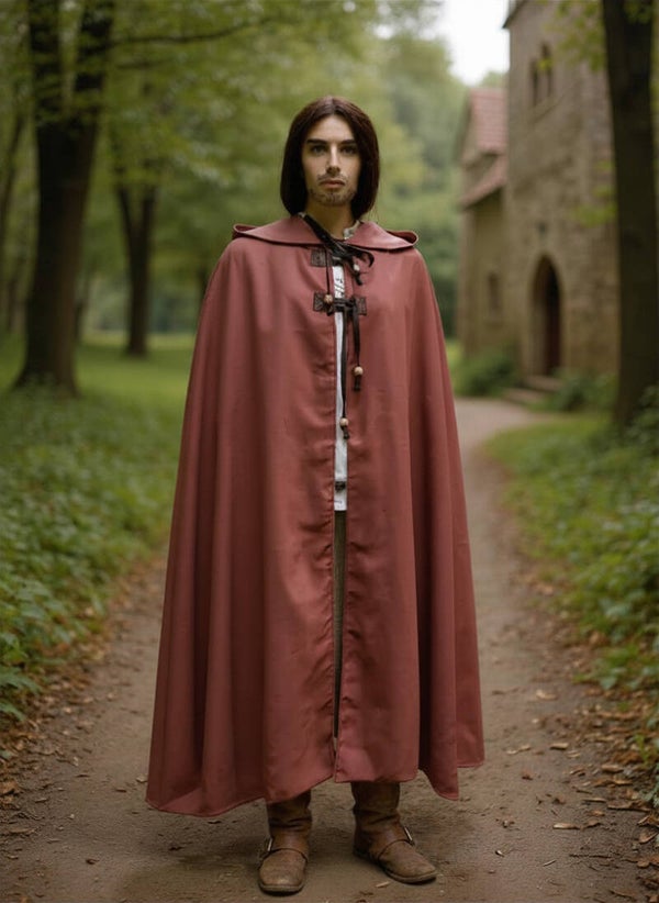 Medieval Long Linen Silk Hooded Cloak