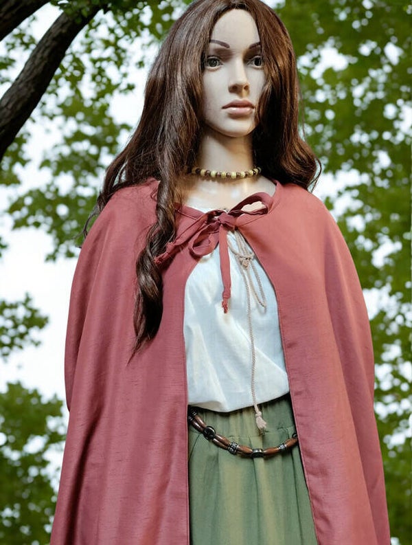Medieval Long Minimalistic Linen Cloak Brique