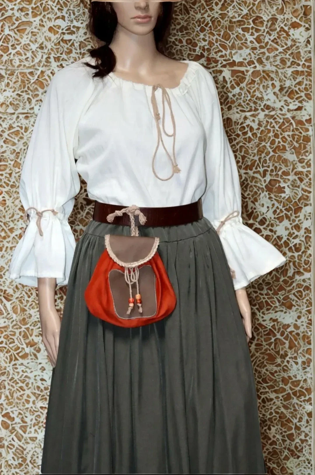 Handmade Medieval Belt Pouch Velvet Brique