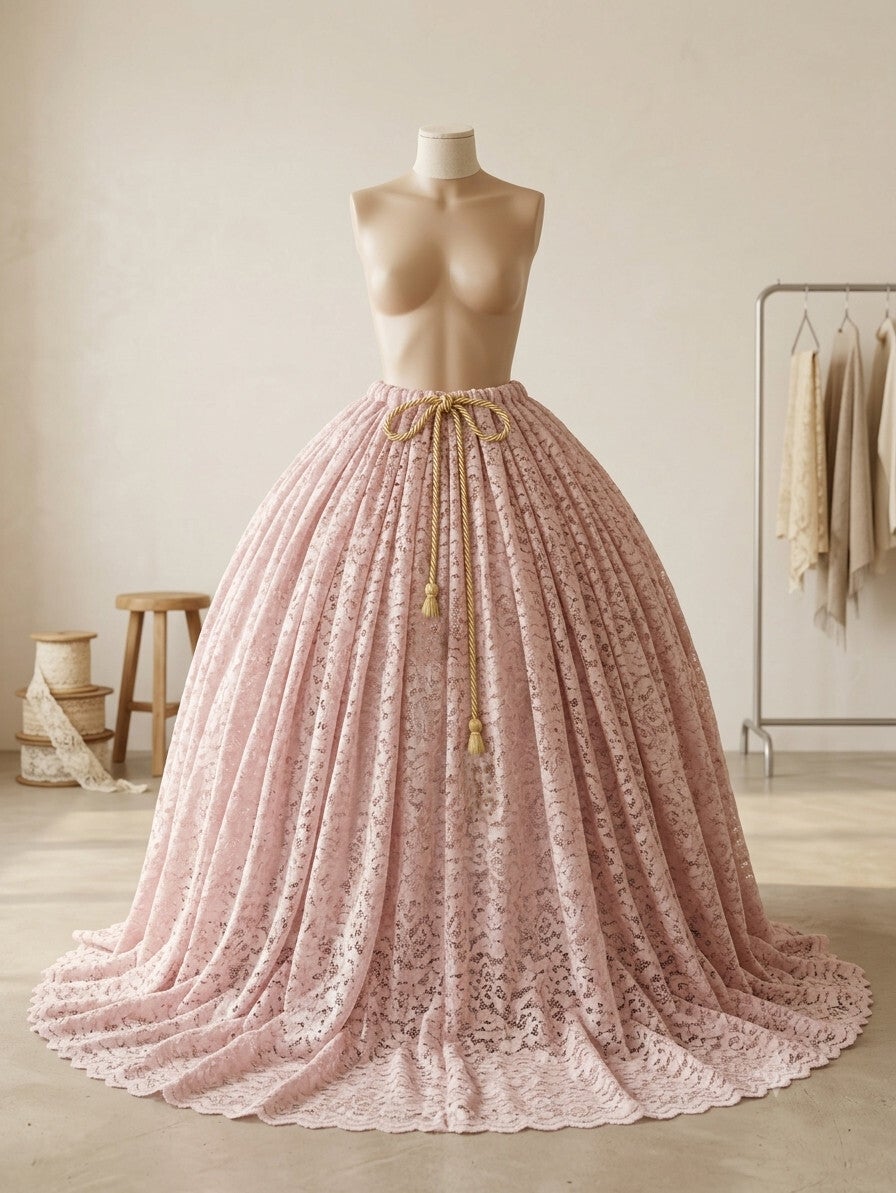 Victorian Hoop Wide Crinoline Pink Lace Skirt