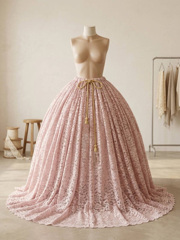 Victorian Hoop Wide Crinoline Pink Lace Skirt