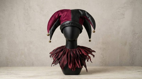 Black Leather and Wine Red Suede Jester Hat
