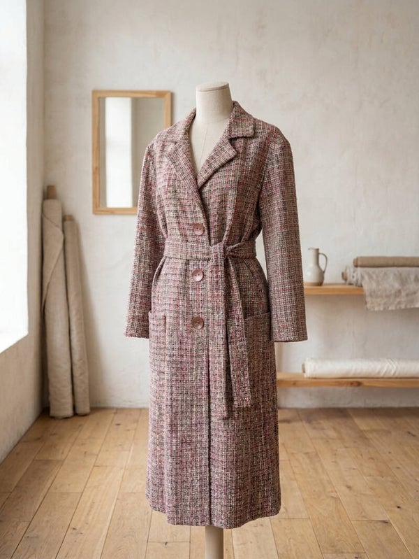Pink Bouclé Couture Coat | Handmade Long Tweed Coat | Quilted Lining | Couture Tailoring | One of a Kind Designer Coat