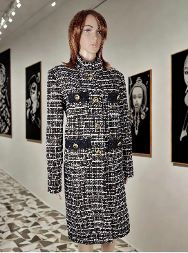 Black & White Bouclé Couture Long Coat