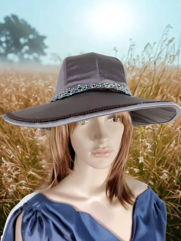 Taupe Silk Couture Hat with Beaded Band