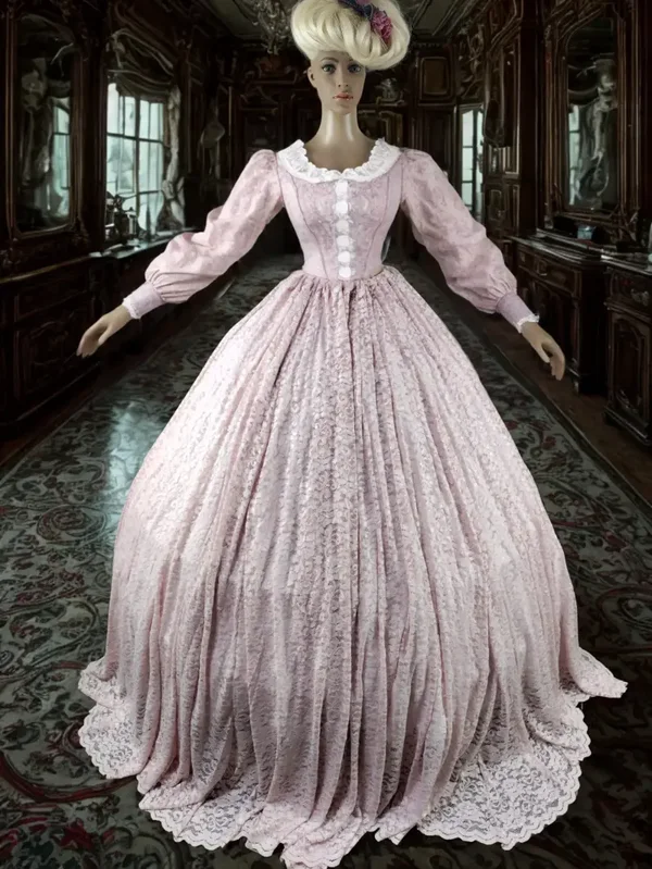 Victorian Hoop Wide Crinoline Pink Lace Skirt