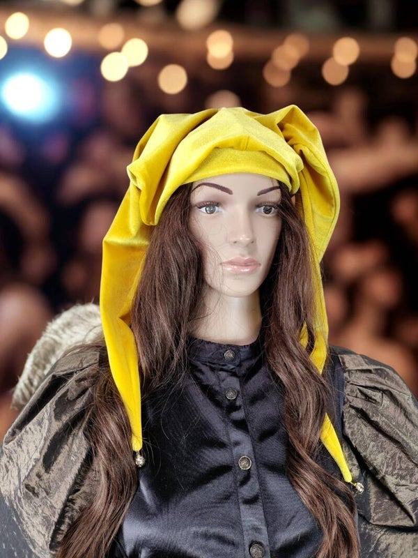 Yellow Velvet Jester Hat
