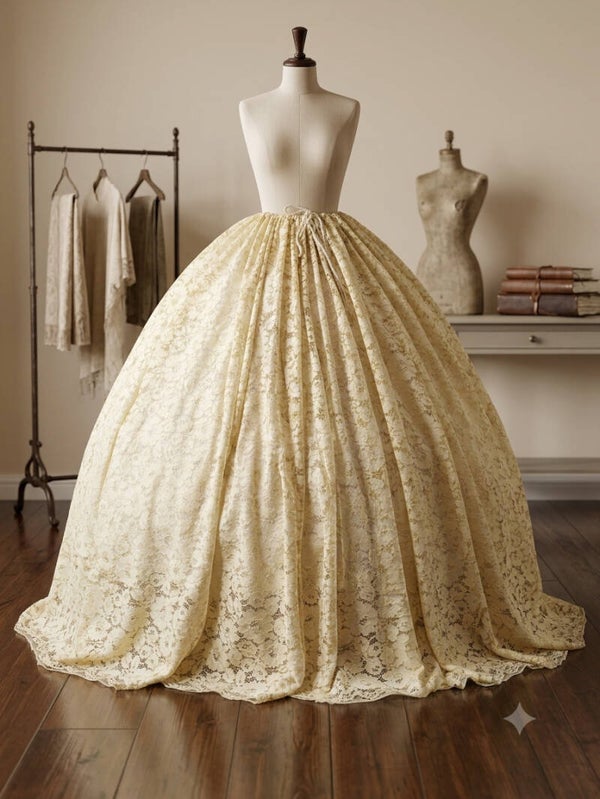Hoop Skirt Victorian Wide Crinoline Lace Soft Yellow