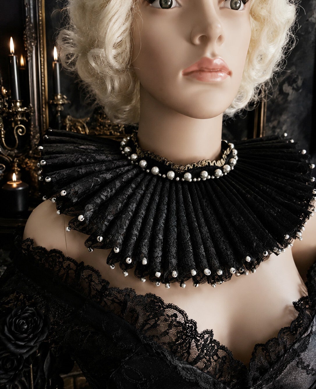 Victorian Gothic Baroque Neckpiece with Pearls