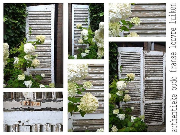 Franse OUDE WiT afgebladerde LOUVRE luiken