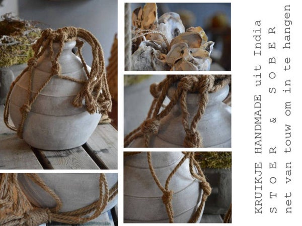 HANDMADE kruik in net StoeR touw