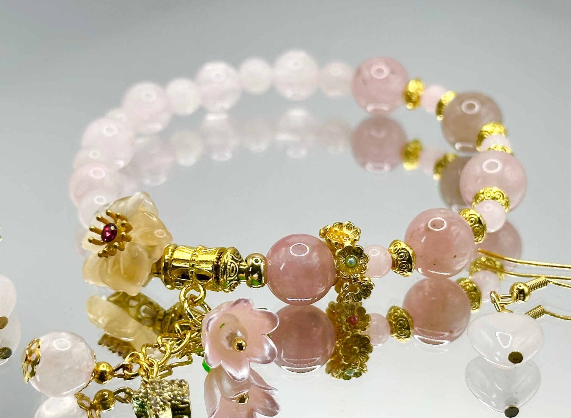 Rose Quartz Bracelet & Earring Set