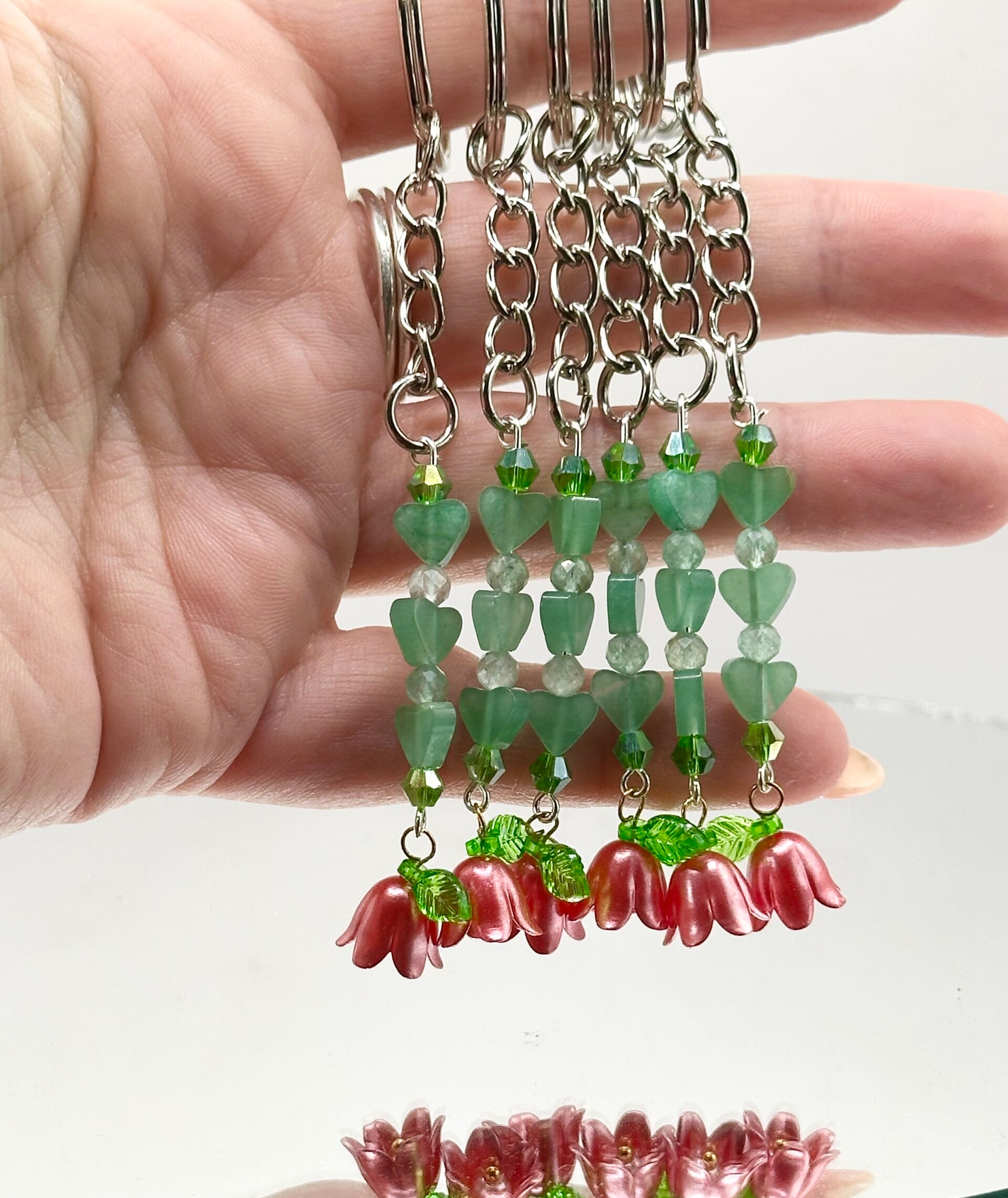 Green Aventurine /Fluorite Flower Keychain