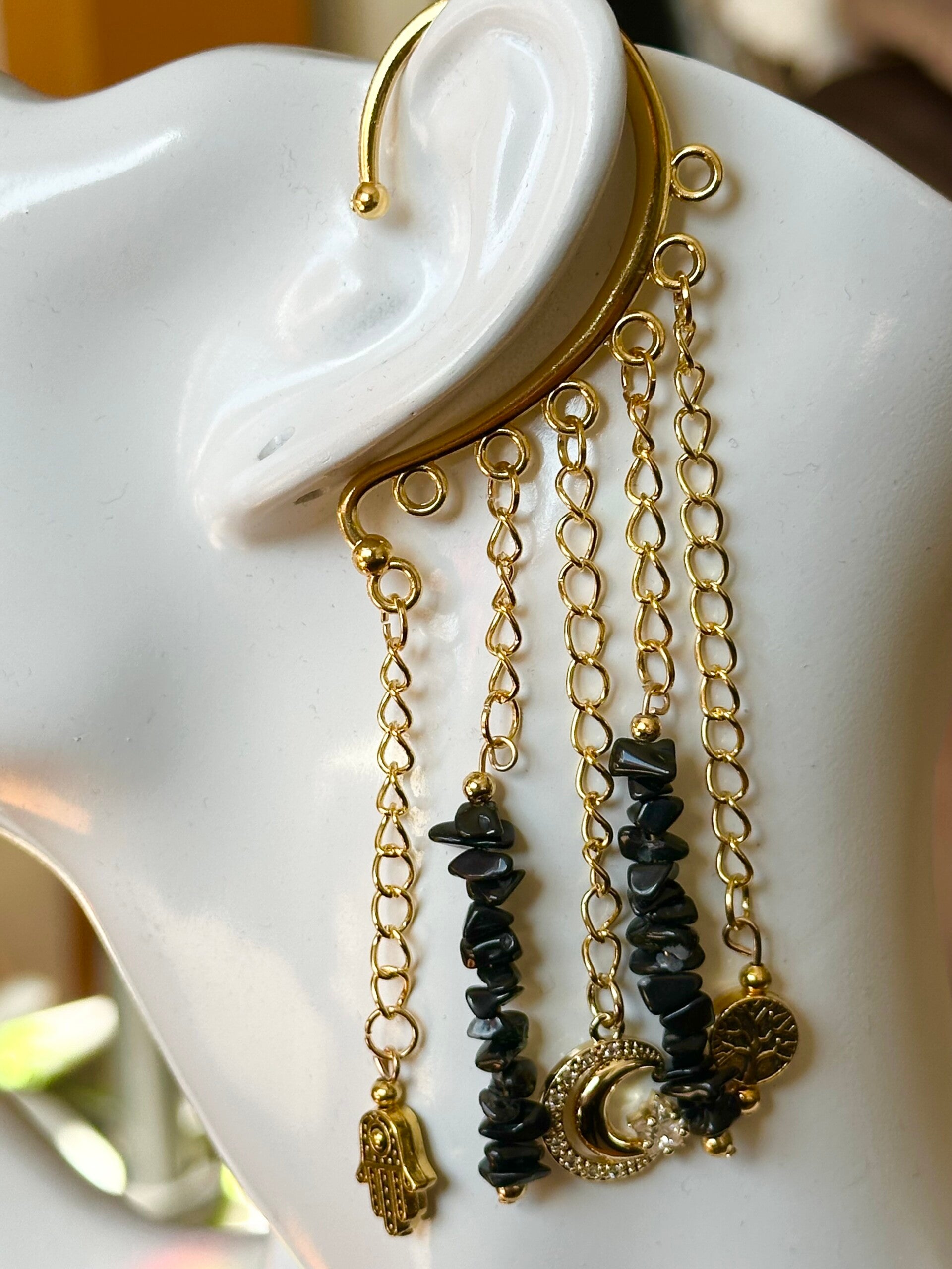 Snowflake Obsidian EarrCuffs