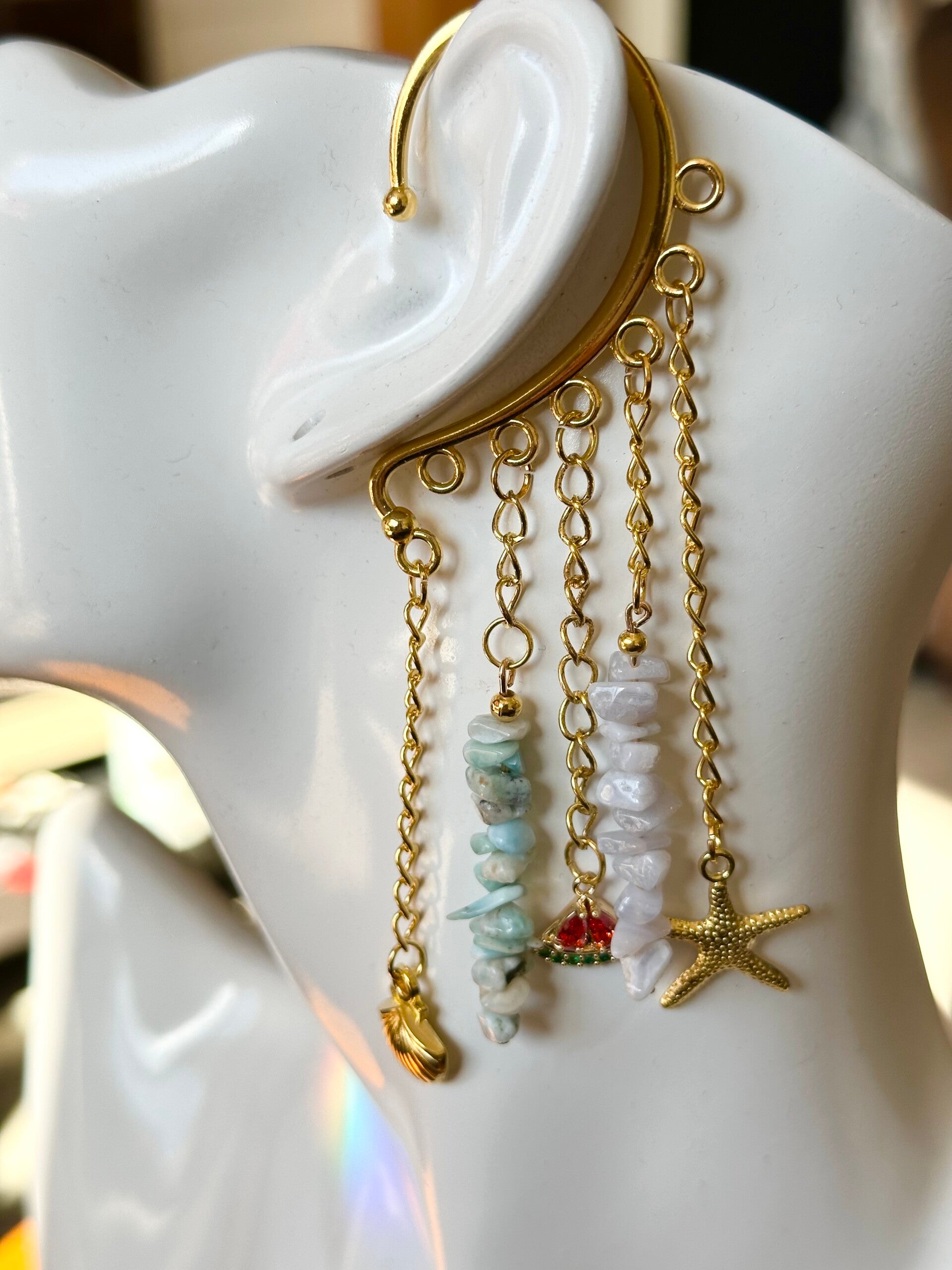 Larimar & Blue Lace Agate Earcuffs