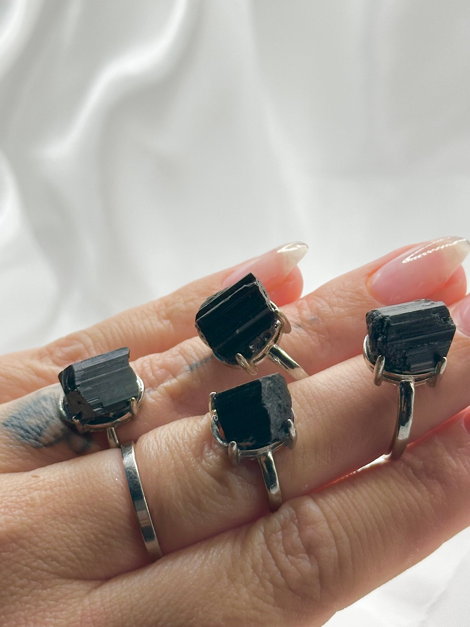 Raw Black Tourmaline Rings