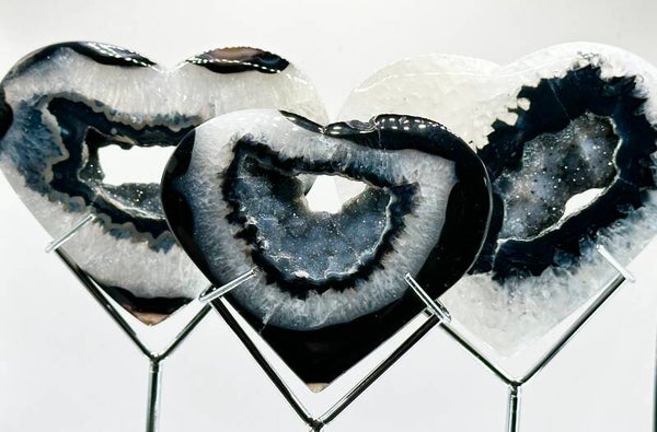 Druzy Black Agate Moon on Stand