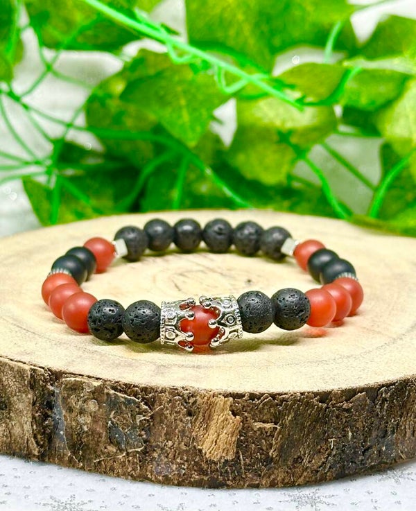 Matt Carnelian, Onyx & Lava Bead Men’s Bracelet