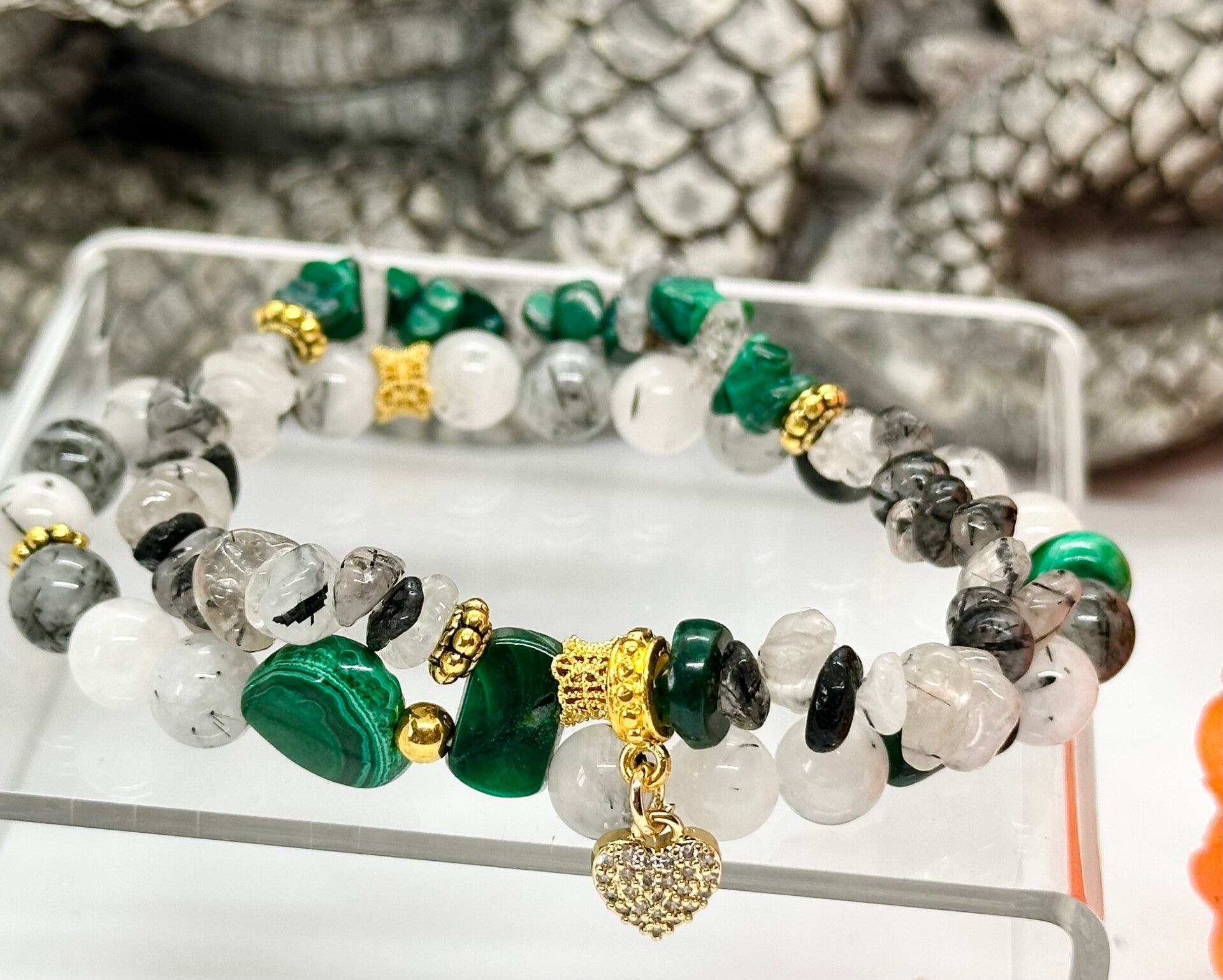 Malachite & Tourmaline Quartz Duo Bracelet