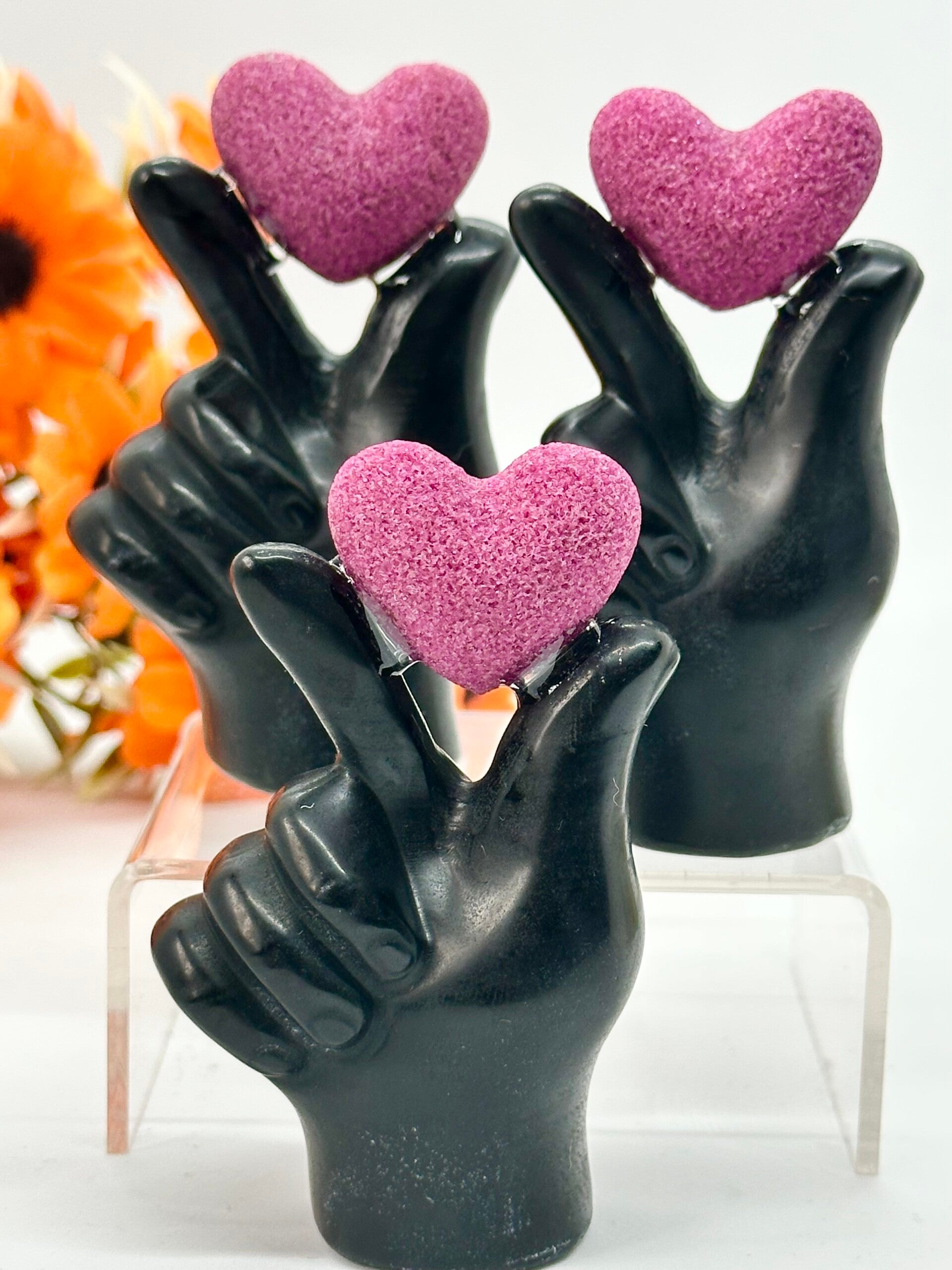 Obsidian & Man-Made Ruby Comb Heart