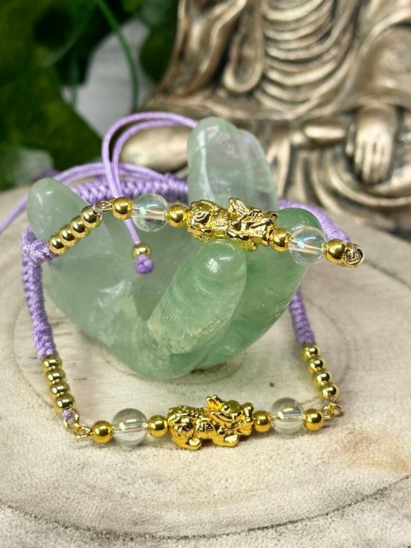 Aura Clear Quartz Bracelet with 24kt Gold Plated Pixiu