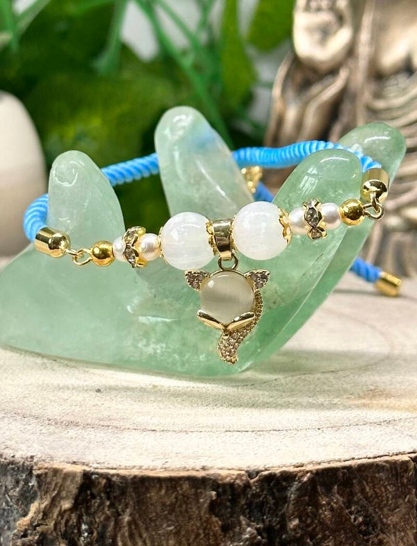 Selenite & Cats Eye Cord Bracelet