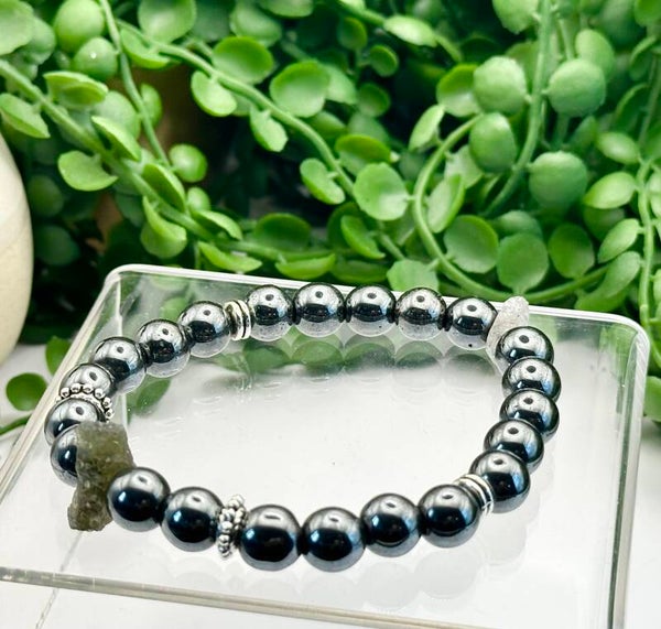 Hematite, Herkimer Diamond & 0.82gm Moldavite Bracelet