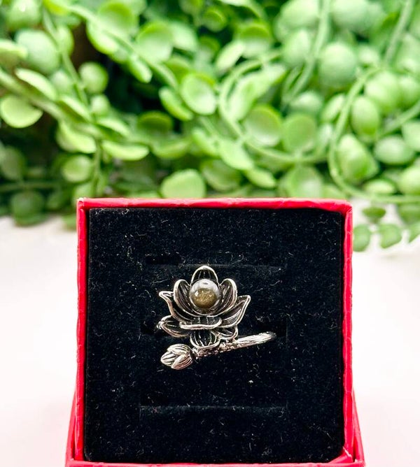 Golden Sheen Obsidian Lotus Ring