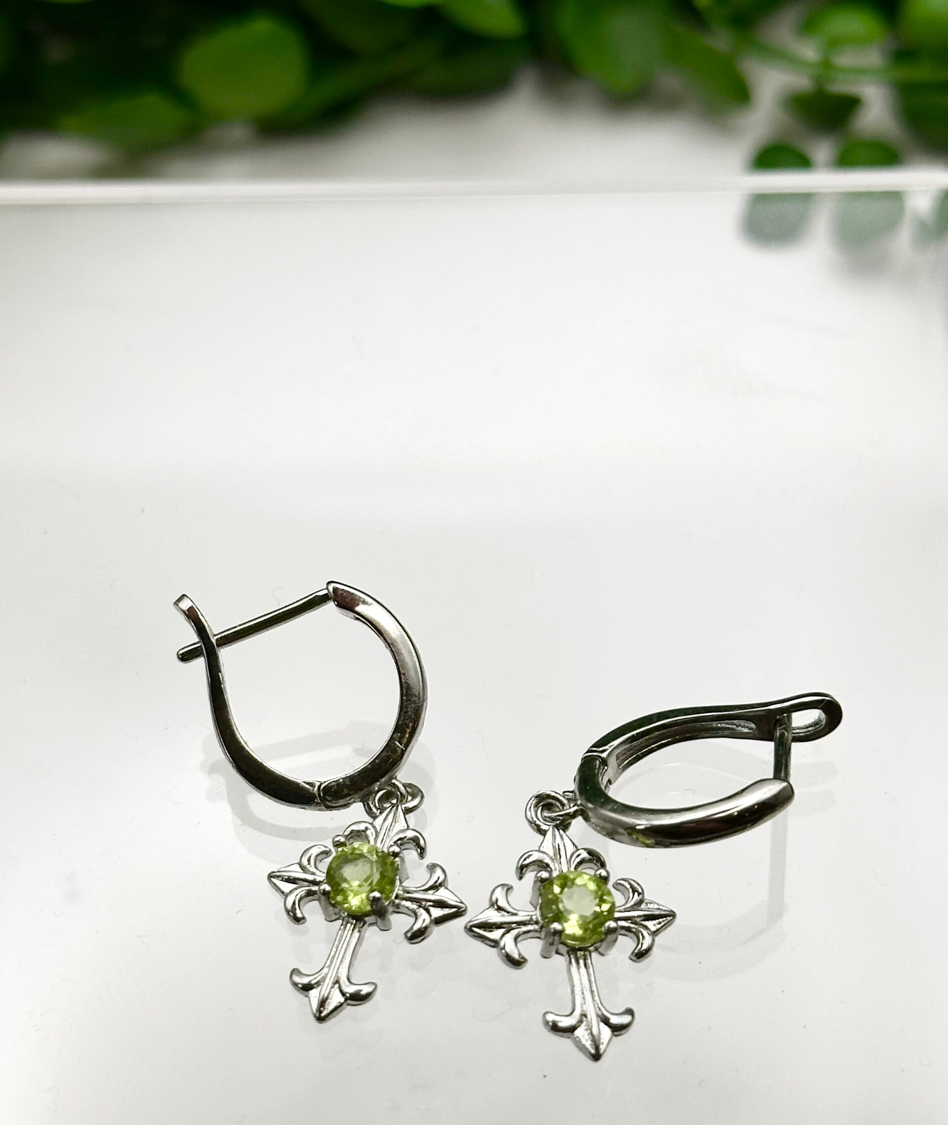 Peridot Cross Earrings