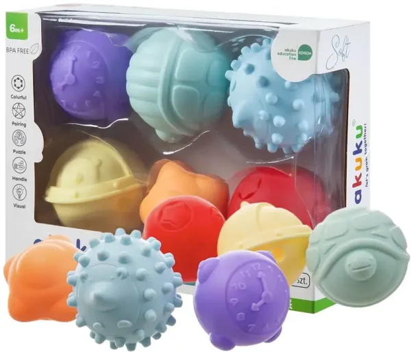 Akuku piłeczki sensoryczne zestaw piłeczek 6szt