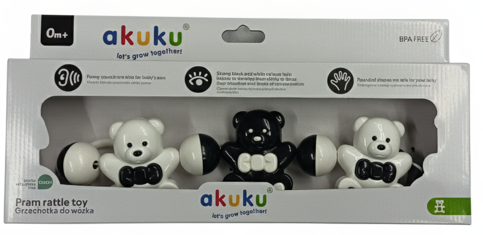 Akuku zawieszka do wózka czarno-biała Misie