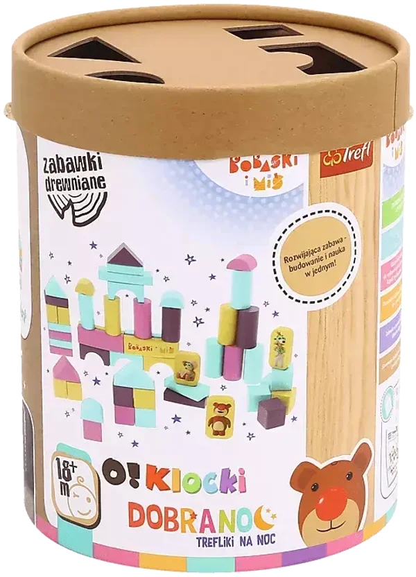 O!Klocki. Klocki drewniane Bobaski i Miś, 53 elementy