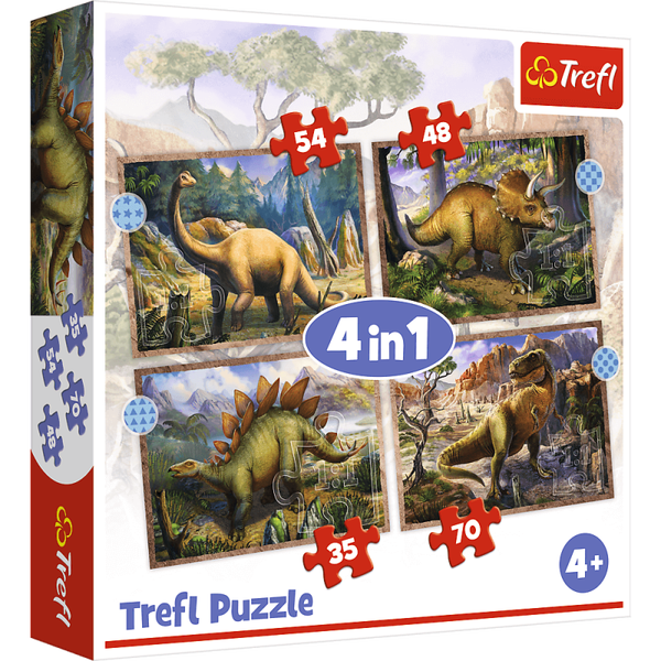 Puzzle 4w1 ciekawe dinozaury trefl