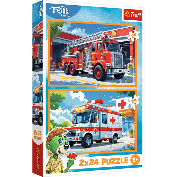 Puzzle Rodzina Treflików 2 x 24 el. Wóz strażacki i karetka