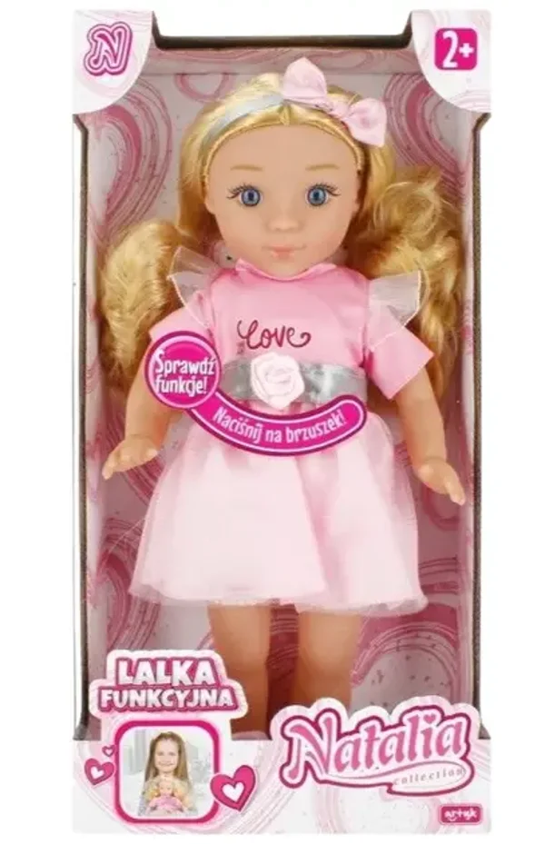 Lalka bobas Artyk Natalia Collection Functional w różowej sukience 36 cm